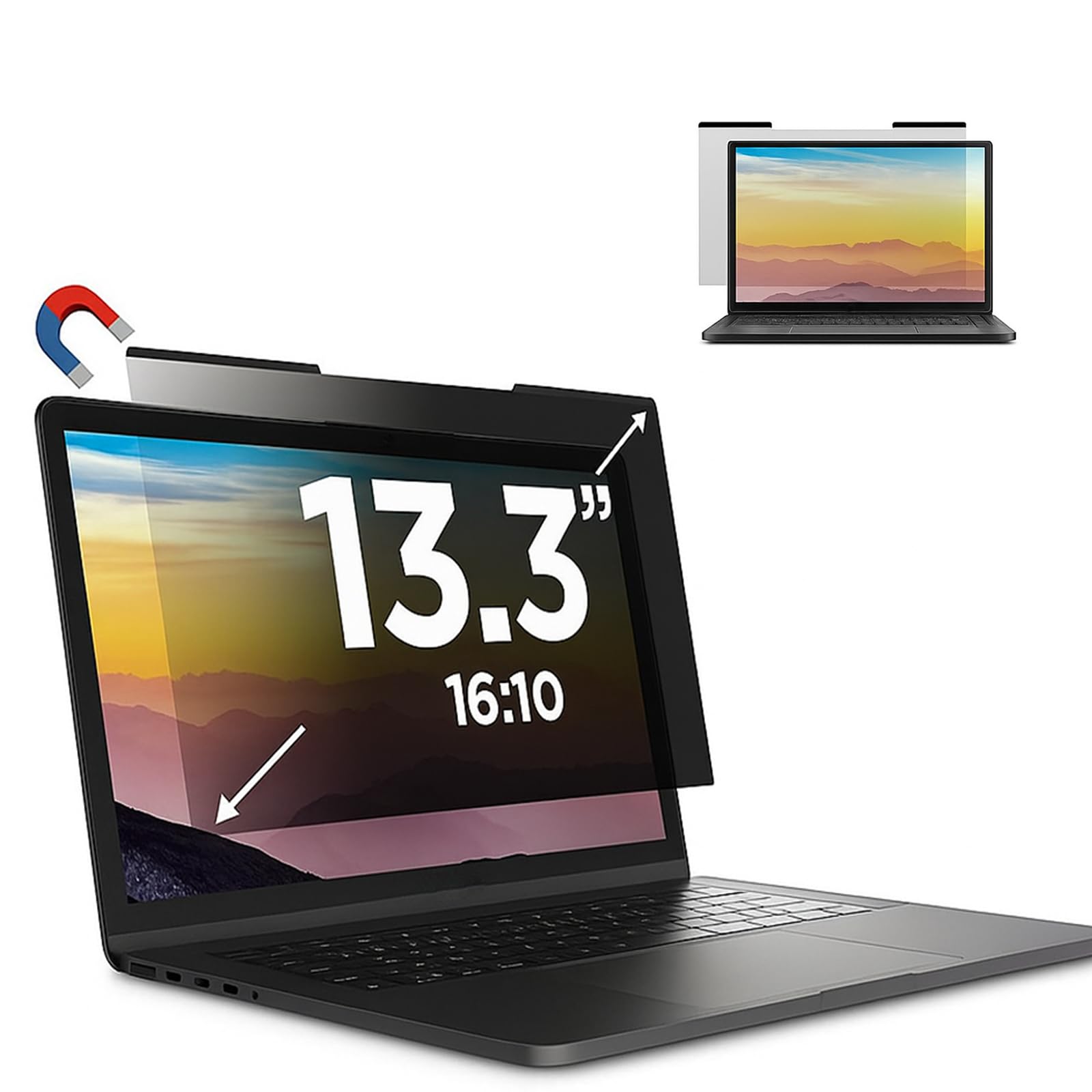 

Магнитная защитная пленка для экрана 13,3 дюйма 16:10 ноутбуков, фильтр конфиденциальности, защита от синего света, антибликовое покрытие, легко установить, двустороннее использование