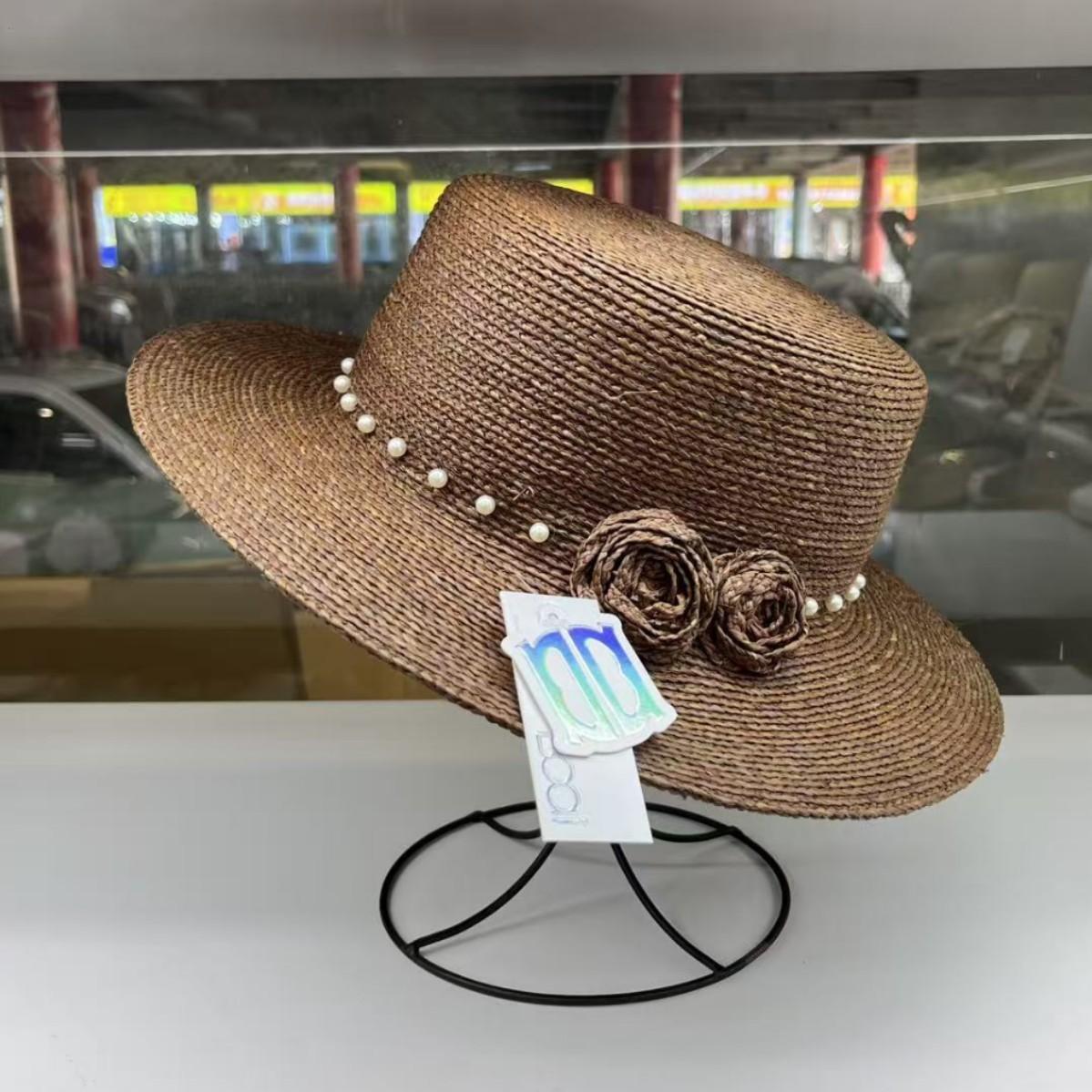 French Romantic Imported Raffia Flat Top Straw Hat Women s Summer Outing Sunshade Sunscreen Top Hat, Beach Sun Hat M（55-58cm） темно-коричневого