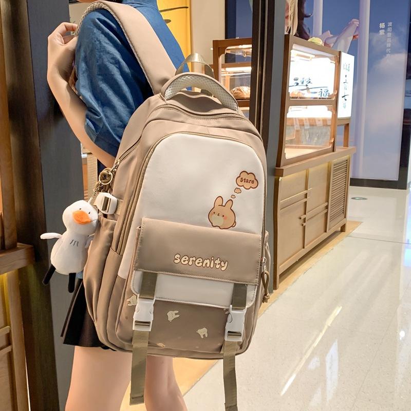 Student Grade 3-6 Schoolbag Women's Large Capacity Cartoon Backpack Campus Color Block Backpack