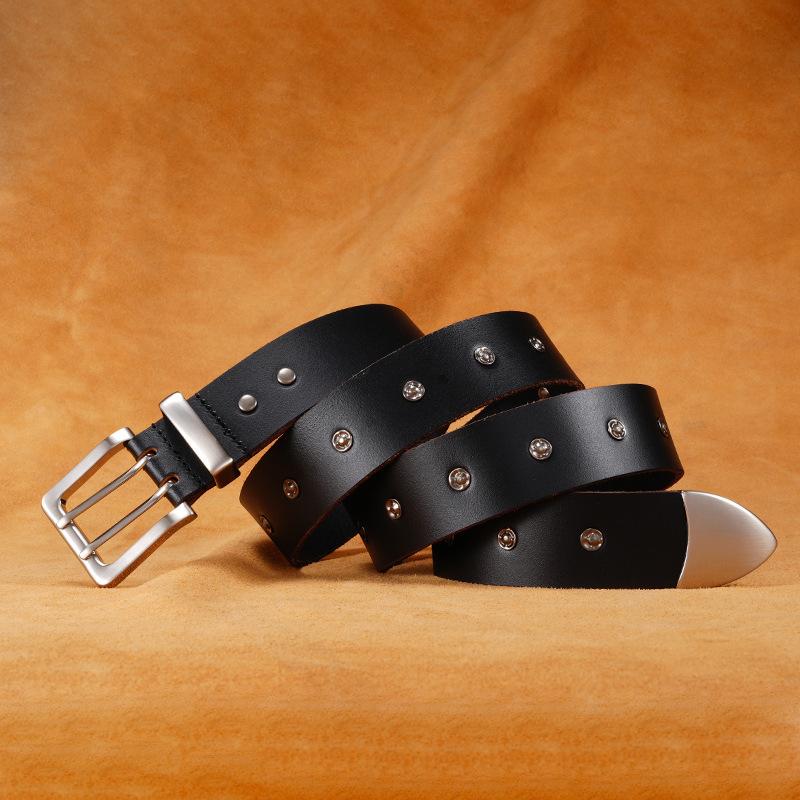 

Мужской ремень Мужской ремень из коровьей кожи первого слоя Модная пряжка-штифт Ретро Ремень из чистой коровьей кожи Мужские брюки для среднего и молодого возраста 130cm