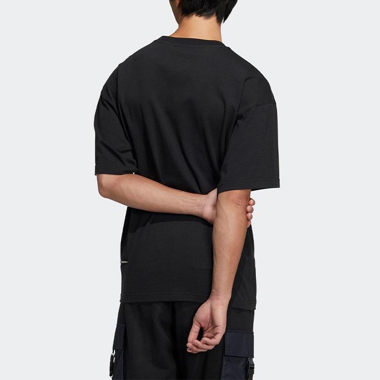 adidas Originals Zipper Ss Tee Solid Color Sports Round Neck Short Sleeve Black Men's HH9438
