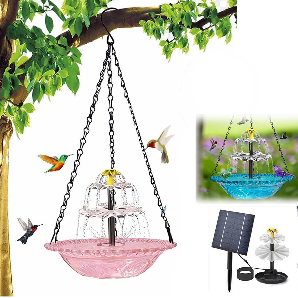 Hanging Solar-powered Bird Bath , Three-tiered Design, 9.84-inch Wide Bird Bath Tub, With Solar Water , Suitable For Outdoor Gardens, Backyards