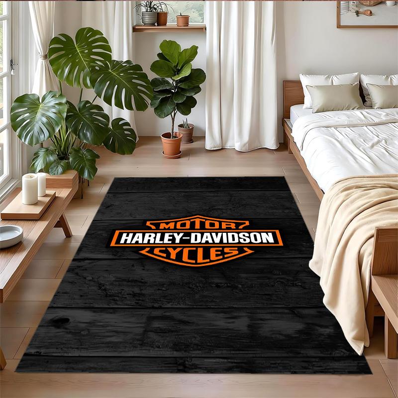Harley-Davidson Print Crystal Velvet Plush Rug Anti?Slip Wear?Resistant Floor Carpet For Indoor Household Home Decoration