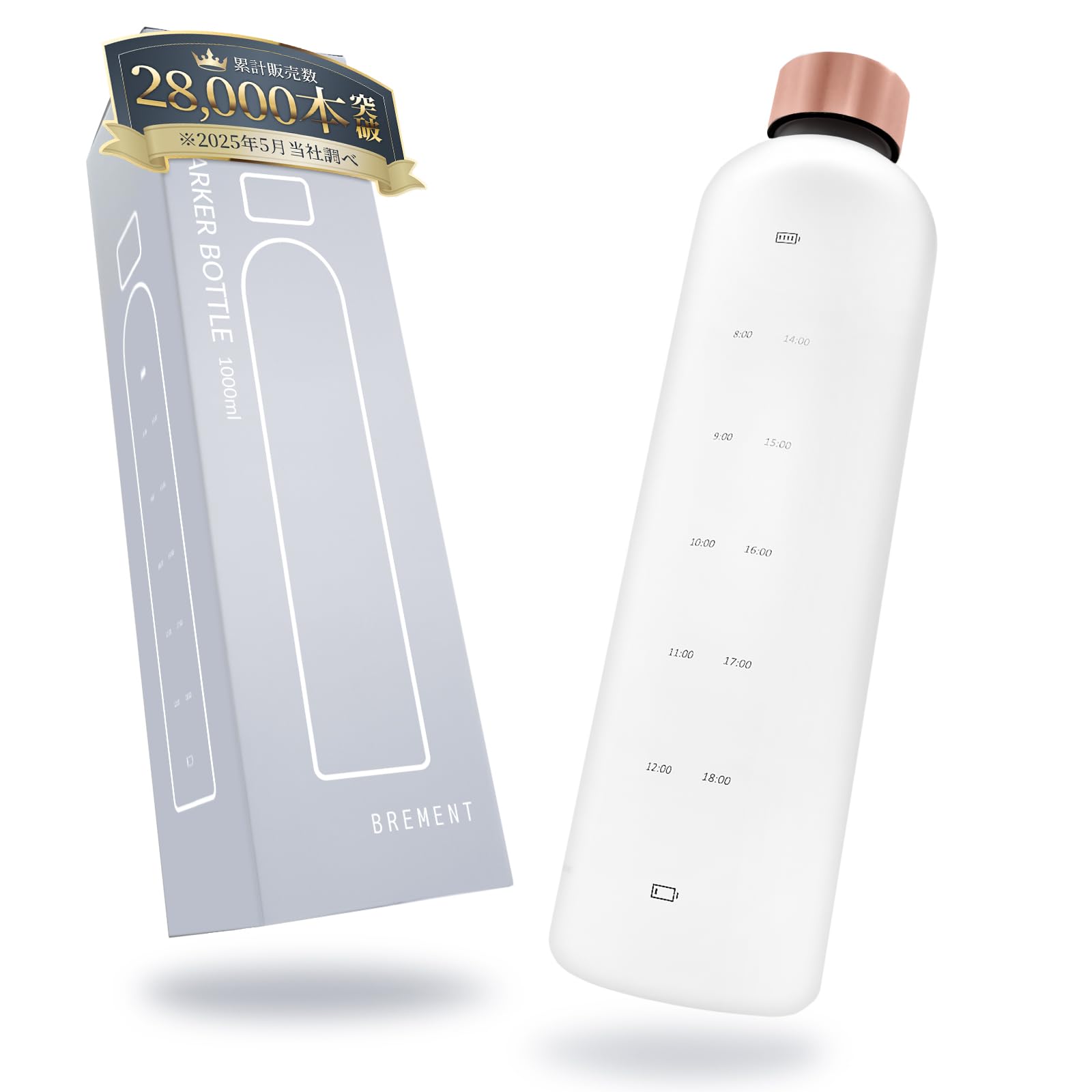 

BREMENT Water Bottle with Time Marker, 1 Liter, 1000ml, BPA-Free, Made from Tritan (Medical Grade). [Drink 2 Liters of Water a Day] Large Capacity