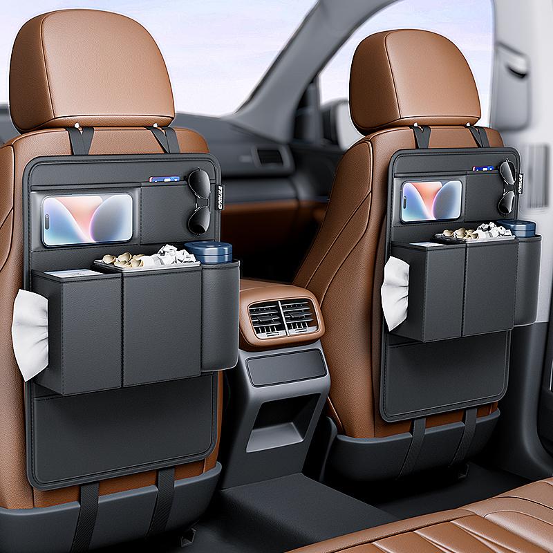 Car Seat Back Organizer Leather Auto Multi Tissue Phone Pocket Storage Bag With Cup Holder Trash Can Bin Storage Box Accessories