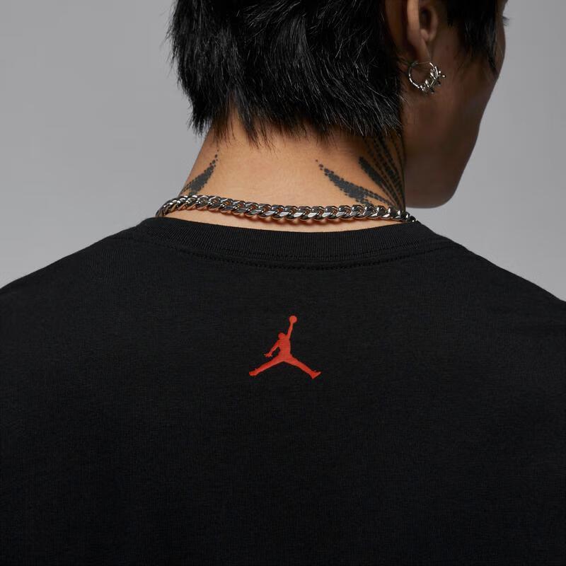 Jordan Logo Print Knit Crew Neck Pullover Long Sleeve T-Shirt Men Tops Black Team-Orange FZ1990-010