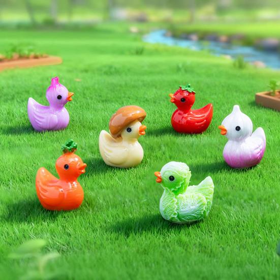 9 Pcs Funny Vegetable Duck Figurines Resin Tiny Duck Sculpture Cute Eggplant Pumpkin Onion Mini Duck Statue for Home Office Desktop Car Dashboard