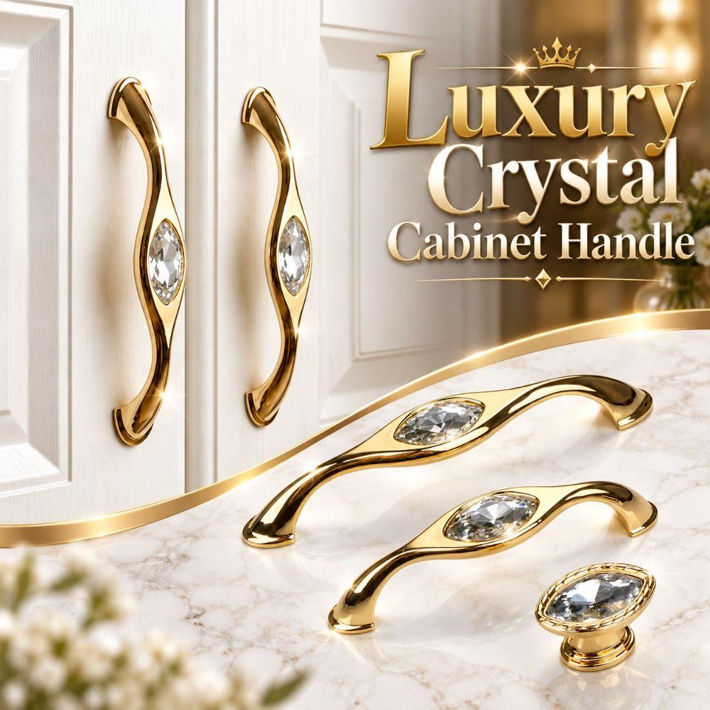 Polished Crystal Cabinet Handle Shiny Furniture Knob Gold Drawer Pull Wardrobe Furniture Cabinet