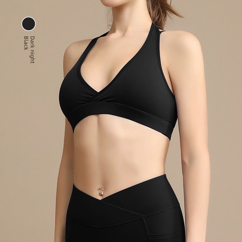 

Fashion Deep V Push up Intimates Yoga Vest Triangle Cup Halterneck Spaghetti Strap Bra Running Shockproof Sports Outerwear New L Dark Night