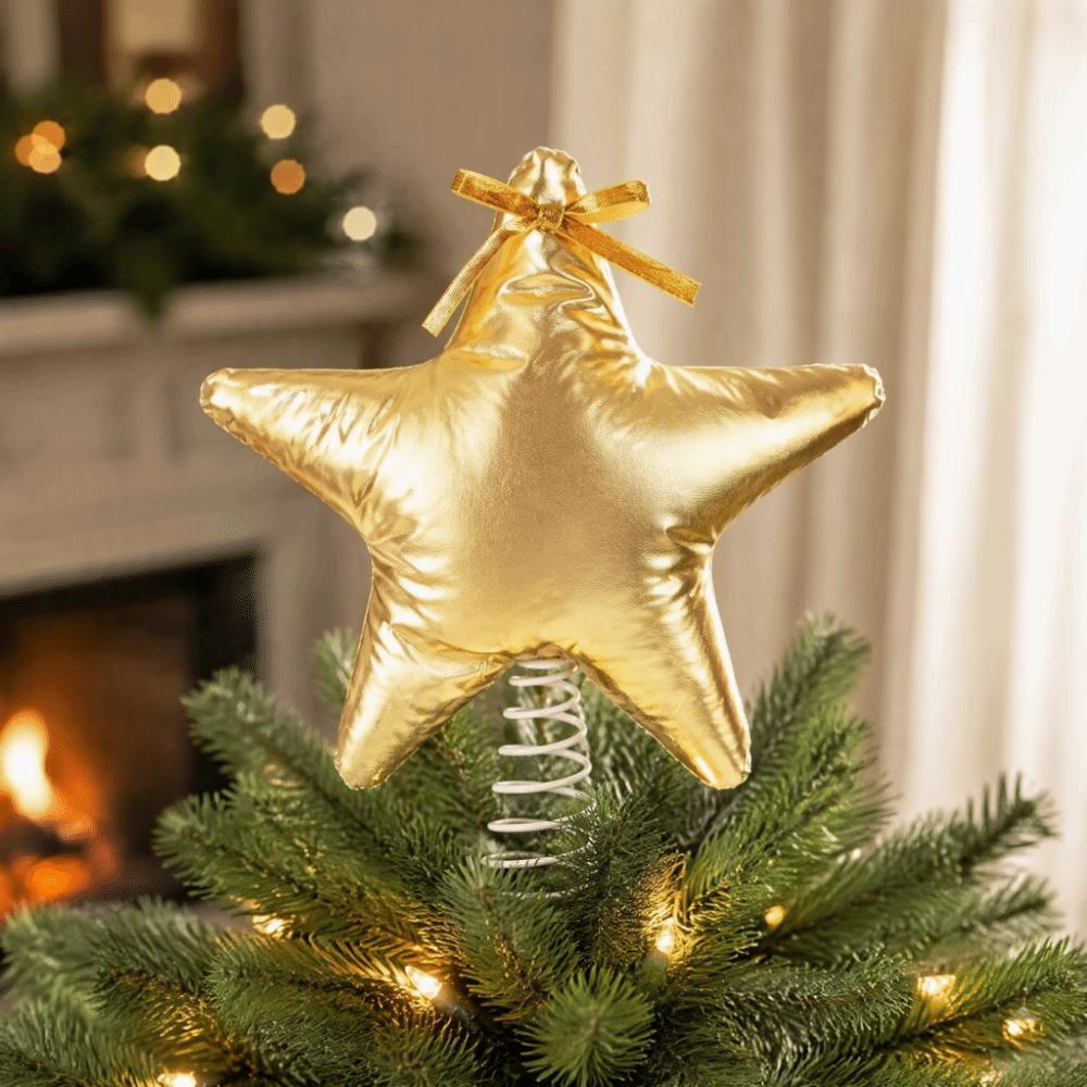 Cloth Christmas Tree Topper Star Five Pointed Xmas Top Star Ornament Holiday Gift