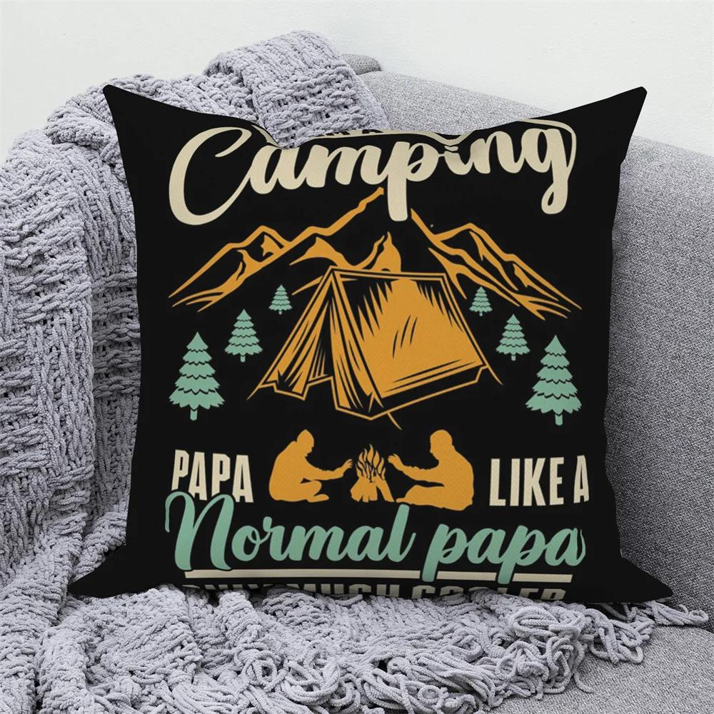 Decorative Cushion Covers Camping Bus Printed Pillow Home Sofa Throw