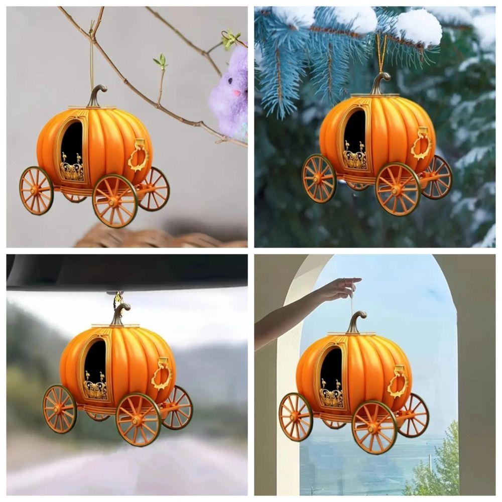 6pcs Creative Pumpkin Carriage Halloween Pendant Acrylic Christmas Keychain Car Pendant Home