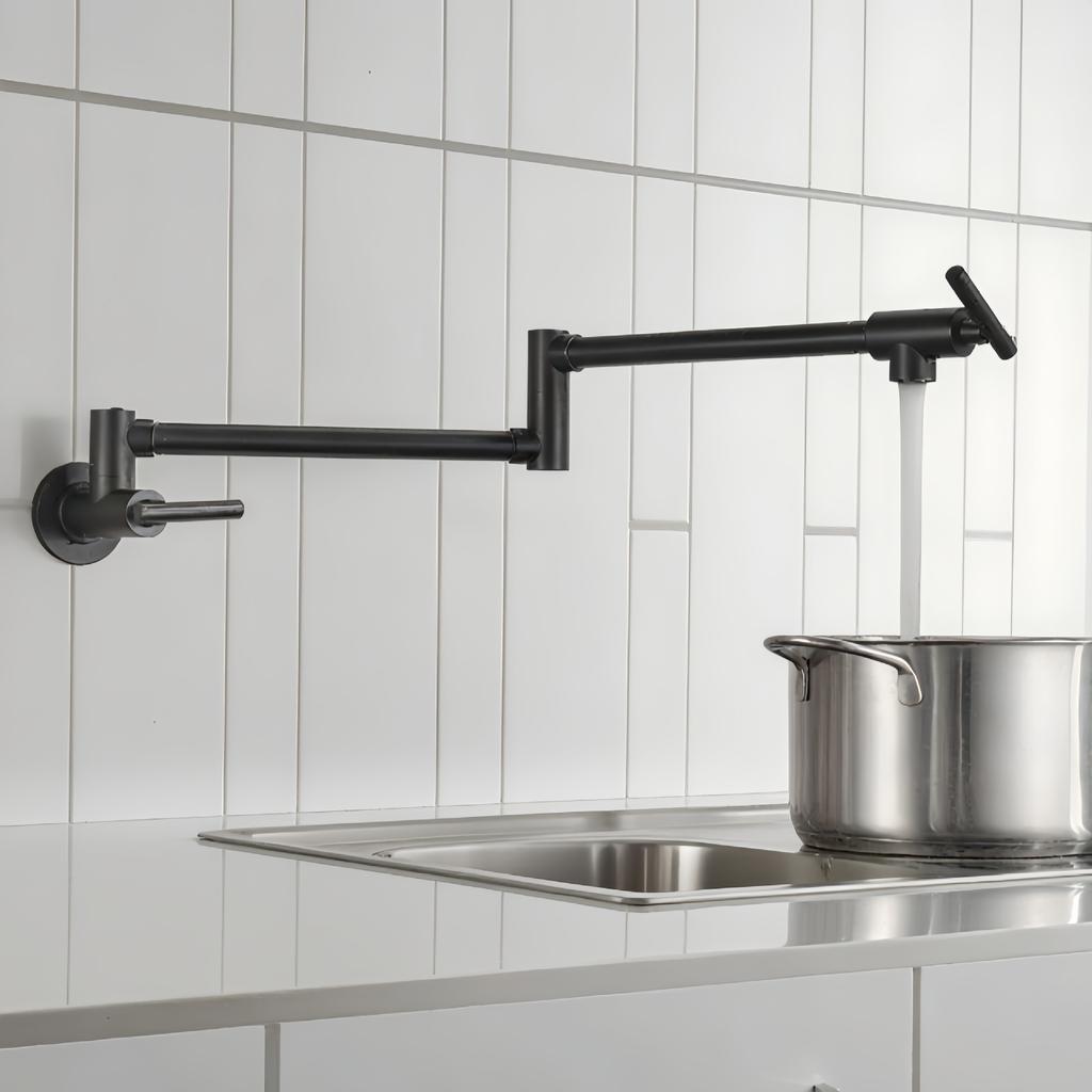 Foldable Kitchen Faucet Brushed Gold Pot Filler Tap Wall Mounted Single Cold Gray Tap Rotation Foldable Spout Sink Faucets