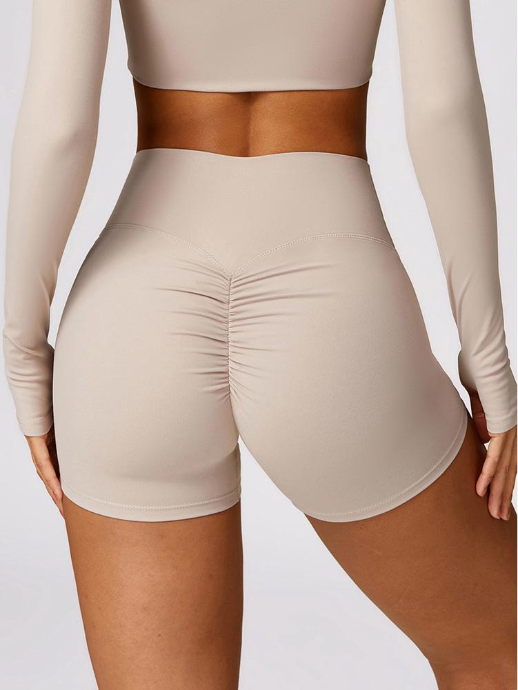 Women's High Waist Ruched Yoga Shorts - Peach Lift, Tight Fit Sports & Running Shorts