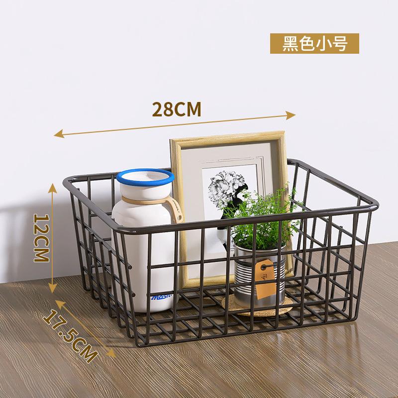 Direct supply wrought iron storage basket Iron shelf Nordic wooden stick handle storage basket Desktop snack storage basket