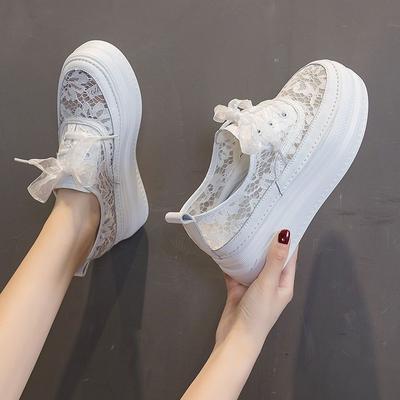 Dames Witte Schoenen Zomer Nieuwe Jurk Dikke Zool Ademende Pumps Mesh Kant Muffin Dames Modeschoenen