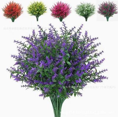 7-Pronged Lavender Spike Artificial Green Plant for Garden Decoration