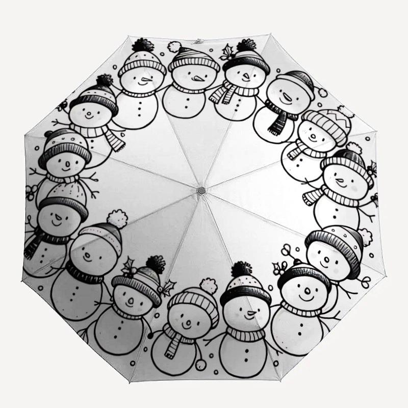 

1pc Snowman Wreath Automatic Folding Umbrella - Portable Foldable Design with 8 Ribs, Durable Plastic & Iron Frame, Casual Outdoor Accessory