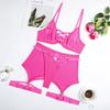 Cross Hollow Straps  Perspective Mesh Gathering Fun Lingerie Four Piece Set Other Women's Underwear