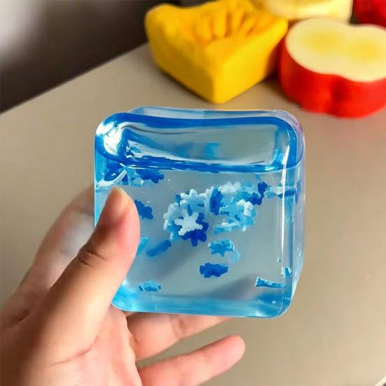 1/2/4Pcs Shapeable Coconut Oil Squeeze Ball Stress Relief Clear Ice Cube Toy Slow Rising Focus Aid Anti-anxiety Sensory Toy