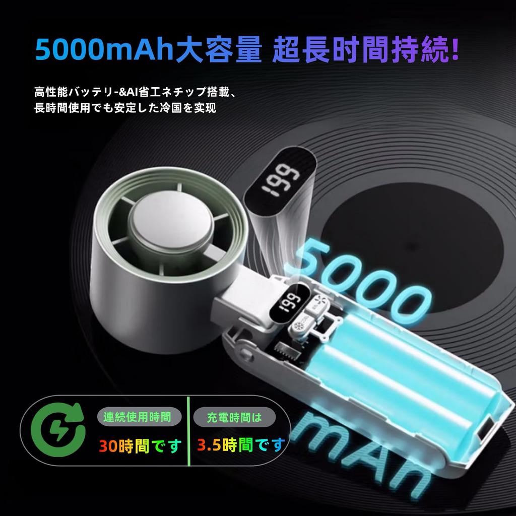 Ventilator portabil instantaneu de mână cu răcire, puternic, cu viteză variabilă continuă, 6000mAh, LED rapid înalt, mic, mini, de gât, scăzut, perfect pentru vizionarea artificiilor, munte și