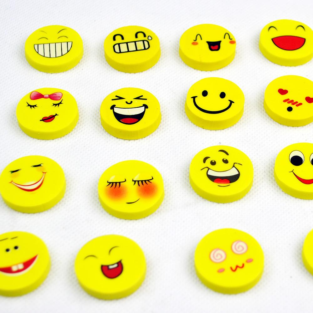 144 Peças Borrachas Fofas de Desenho Animado com Rosto Sorridente Conjunto de Mini Borrachas Redondas Para Crianças Recompensas Escolares Presentes