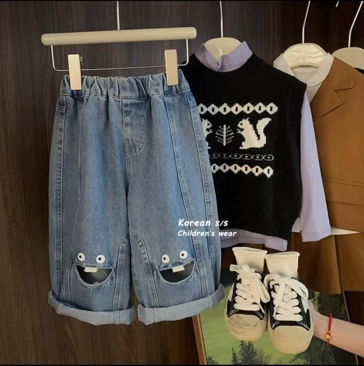 

Детские мультяшные джинсы: Стильные повседневные брюки Весна-Лето 2024 для мальчиков и девочек Size 140