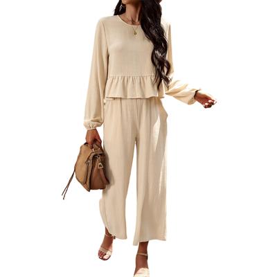 Autumn Women's Blouse Set Temperament Casual Suit Solid Color Long Sleeve Top Loose Long Pants