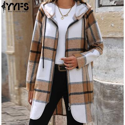 Vestes et manteaux à capuche à manches longues pour femmes, imprimés à carreaux décontractés, mode automne-hiver