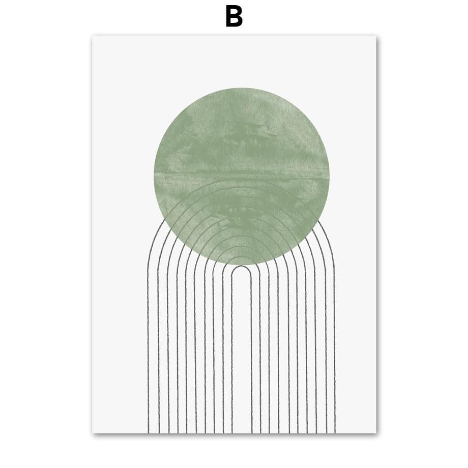 Oblouk Round Line Eukalyptus Zelená geometrie Abstraktní severské plakáty a tisky Umění Obrazy na plátně Obrazy na zeď Výzdoba obývacího pokoje