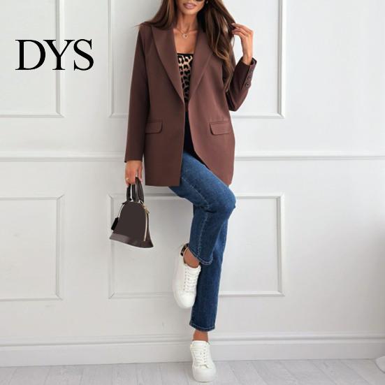 Suit Coat Women Lapel Long Sleeve Flap Pockets Business Casual Jacket Button Decor Slim Fit Solid Color Formal