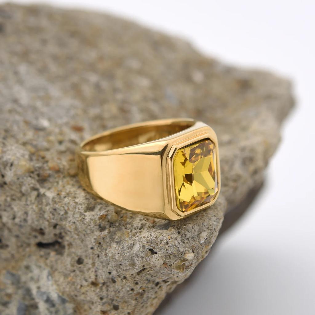 R3381 Męski/Damski Trend Wysoka Jakość Stal Nierdzewna 316L Wielokolorowe Cyrkonia Styl Onyks Złote Pierścionki Biżuteria