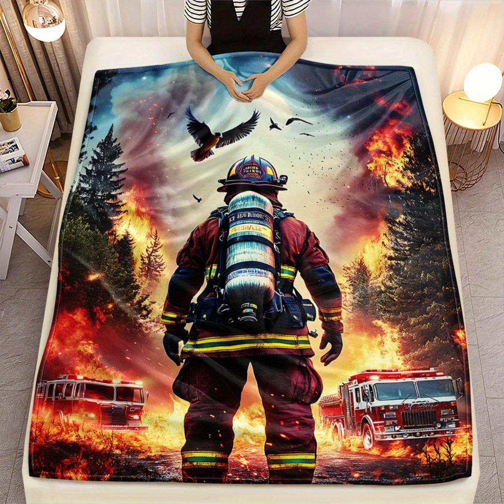 Firefighter forest pattern Flannel printed blanket suitable for all seasons suitable for living room office sofa and travel