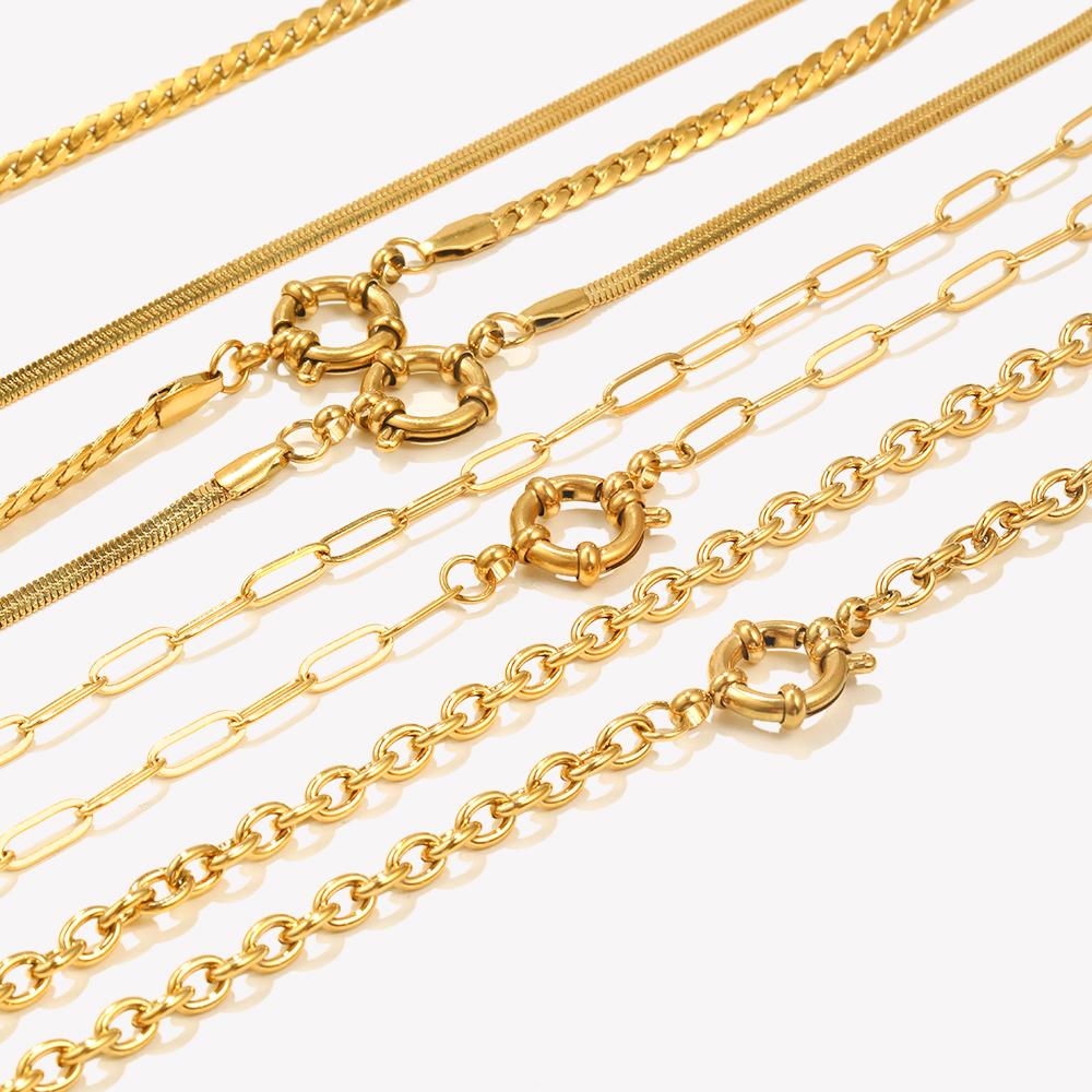 E.B.belle Blade Chain Paper Clip Chain O-shaped Chain Spring Buckle Pendant Necklace 18K Gold Plated 316L Stainless Steel