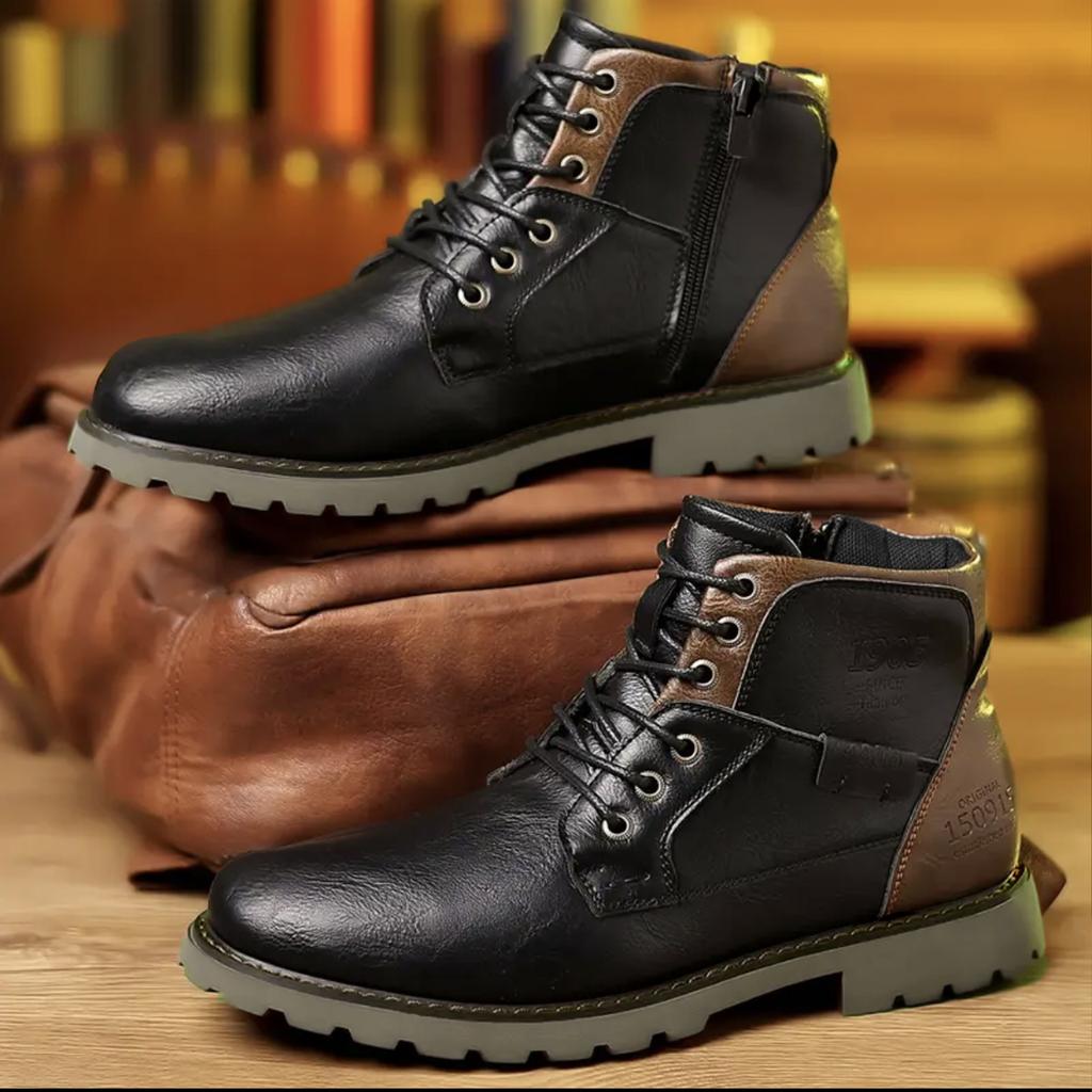 New men's leather shoes, retro British-style leather boots, fashionable high-top outdoor workwear style boots