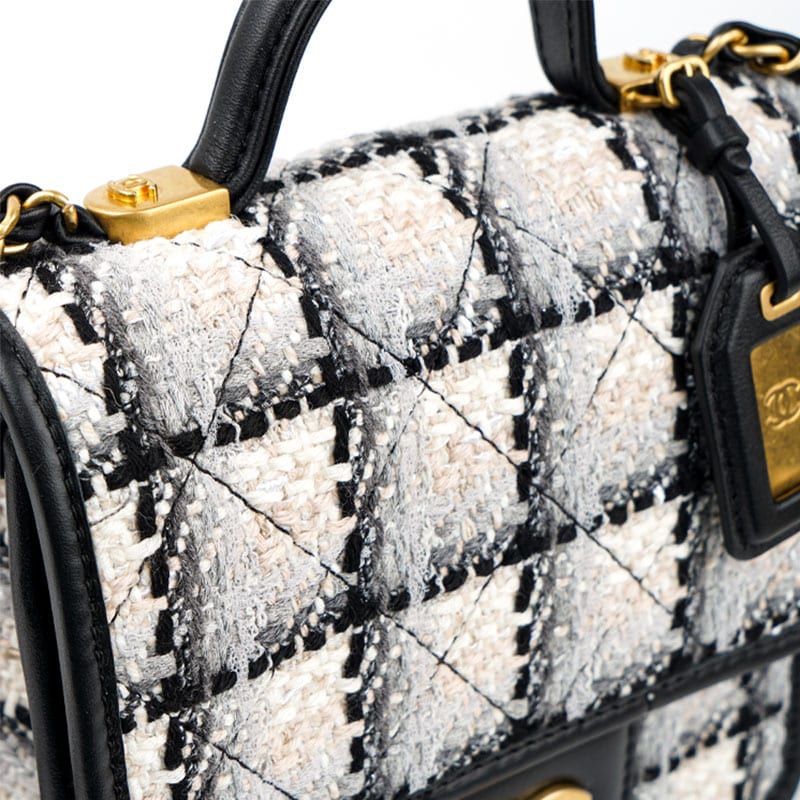 Chanel Soft Tweed Material Gold Metal Flap Bag, One Shoulder Handbag Small Women's Milk White & Multicolor AS3652-B09403-NK472