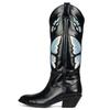 Fashion 2025 Brand New Big Size 43 Red Butterfly Cowboy Boots for Women Black Vintage Slip On Cowgirls Knee High Boots Shoes