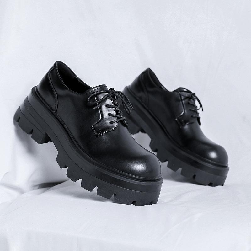 

Кожаные туфли мужские деловые туфли с большой головой в британском стиле на толстой подошве свадебные туфли дерби для жениха 8133-R 46 чёрный