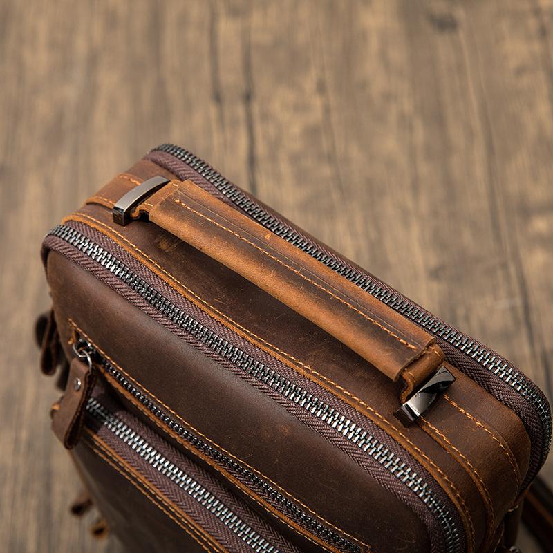 Top Grain Leather Shoulder Bag, Genuine Crazy Horse Leather Crossbody Handbag, Minimalist Stylish Men Leather Bag For Wholesale
