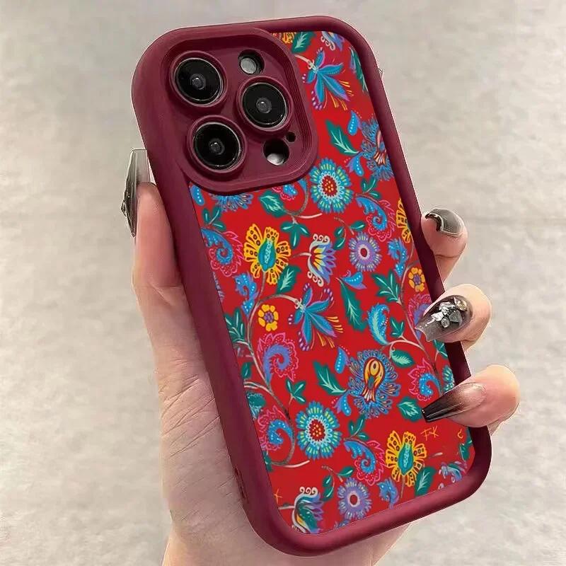 Butterfly Maroon Soft Silicone Grooved Cover For iPhone 15 14 13 12 11 16 Pro Max XS X 7 8 Plus Anti-Fall Protective Phone Case