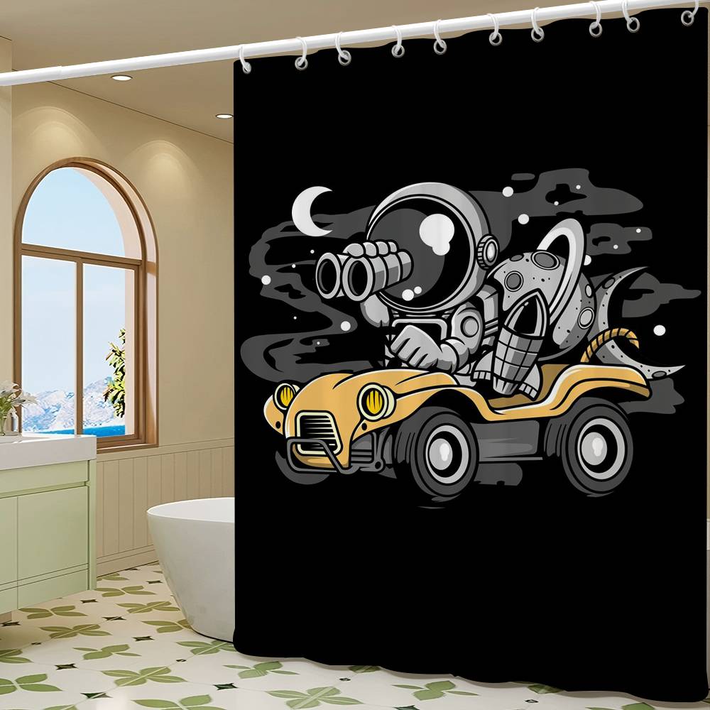 Cartoon Space Astronaut Simple Shower Curtain Bathroom Shower Curtain Easy To Clean And Scrub Polyester Waterproof Light Opaque