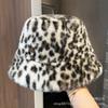 Leopard print winter thickened fluffy basin hat warm women's autumn and winter fashion versatile leopard print imperial sister plush bucket hat