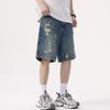 Retro Old Washing Ripped Denim Shorts Men's Summer Five-point Straight Pants