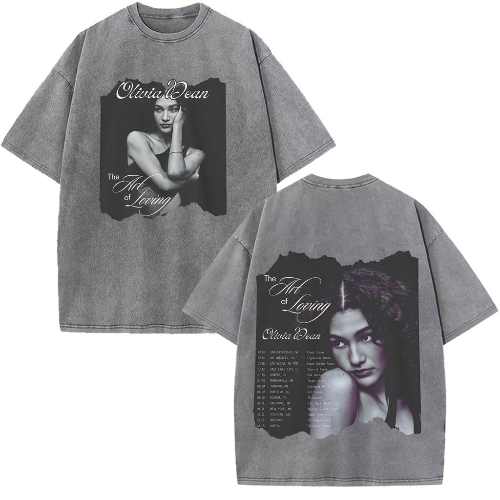 Olivia Dean Art Of Loving Tour 2026 Graphic Vintage Washed Tshirt Unisex Unisex Summer Loose Casual Cotton Oversized Tshirts Tops