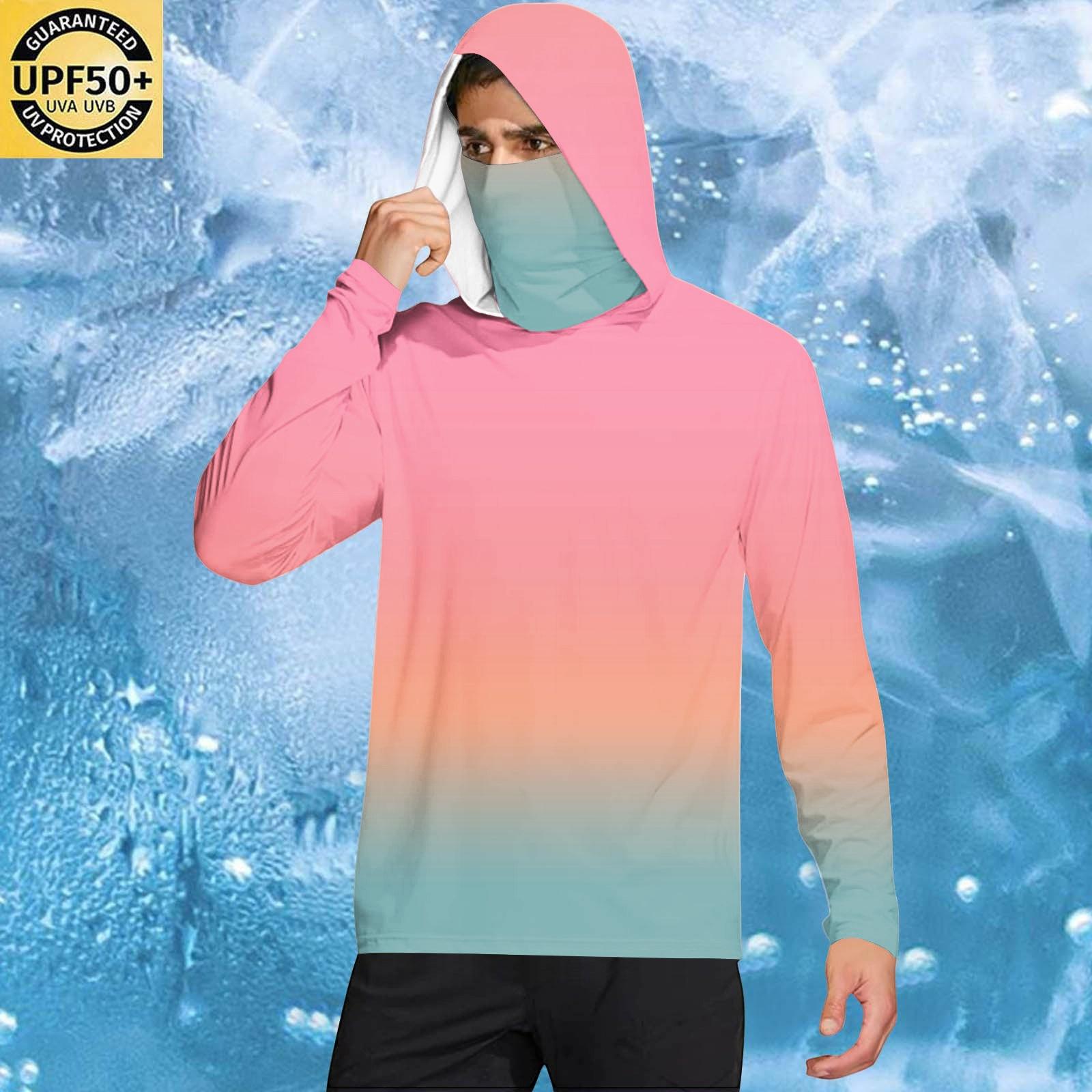 

Men’s Casual Gradient Print Hooded Long Sleeve Sun Top Lightweight Pullover Loose Fit Outdoor Shirt XXL
