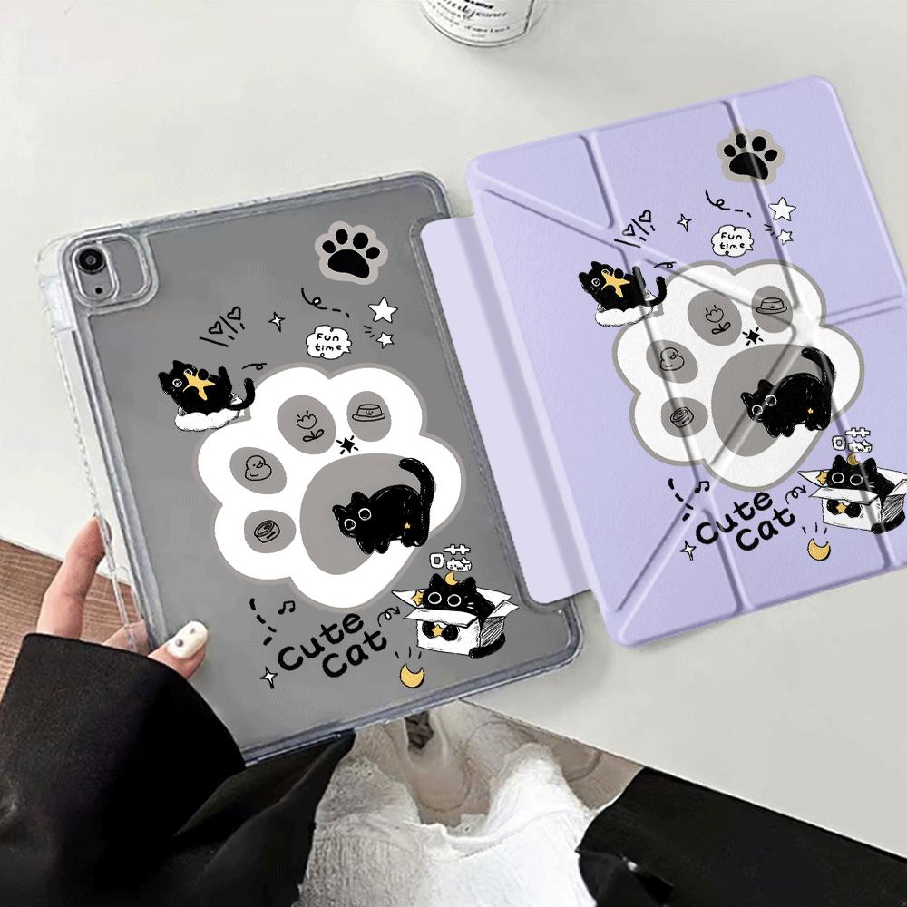 Cartoon Black Cat Y-Fold Holder Cover Tablet Case For iPad Air 4 5 M3 M2 1 2 M4 11inch Pro 2025 Mini 6 7 Pro 11th 10th 9th 8th