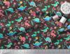 Soimoi Black Japan Crepe Satin Fabric Aster Flower & Dinosaur Kids Print Fabric by Metre 42 Inch
