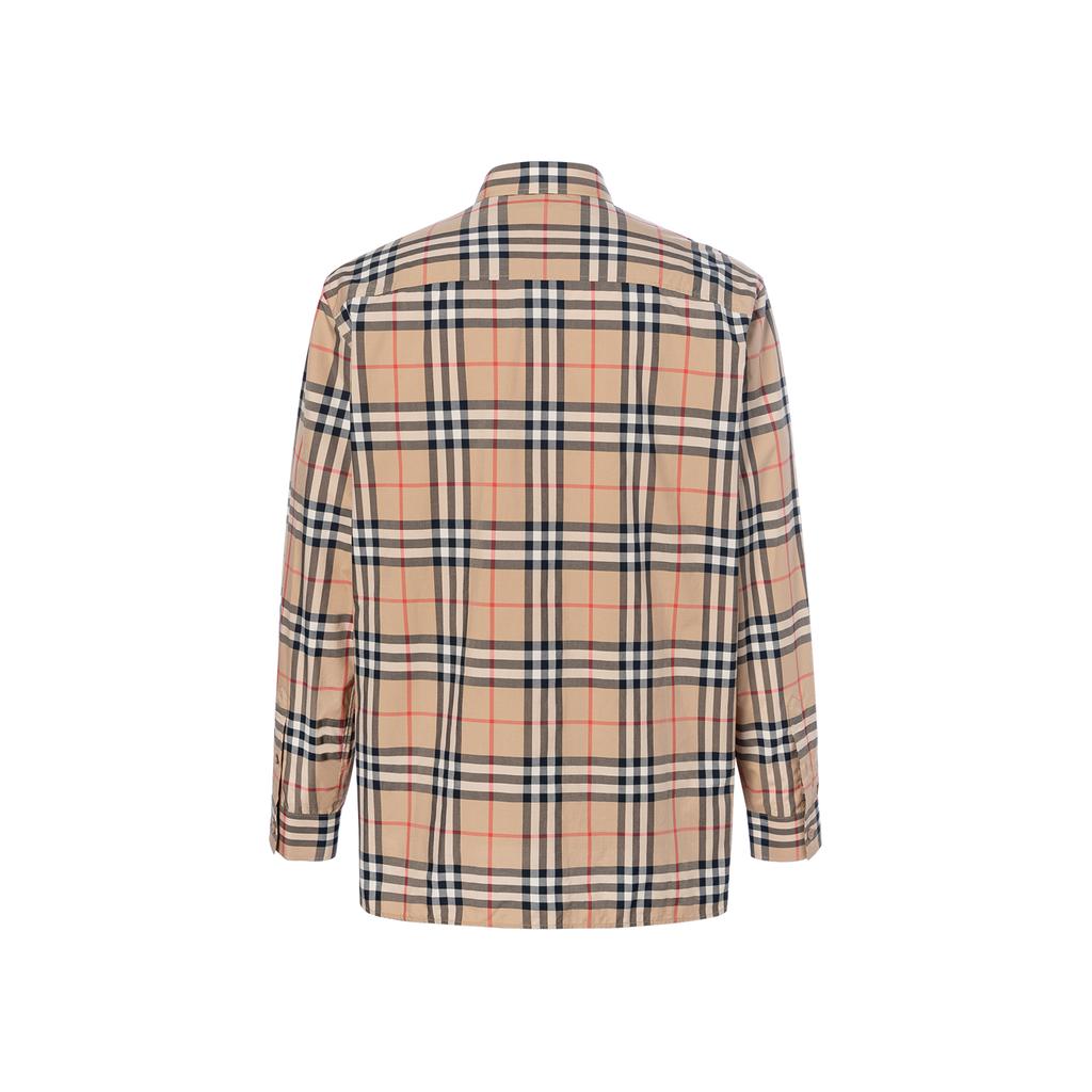 Burberry Men Label Applique Check Cotton Poplin Shirt Archive Beige 80574611