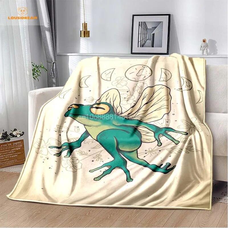 Anime Green Frog Designová deka s velkými očima Měkká přehoz přes postel Plážový teplý cestovní povlak pro děti Chlapci Dívky Dárek