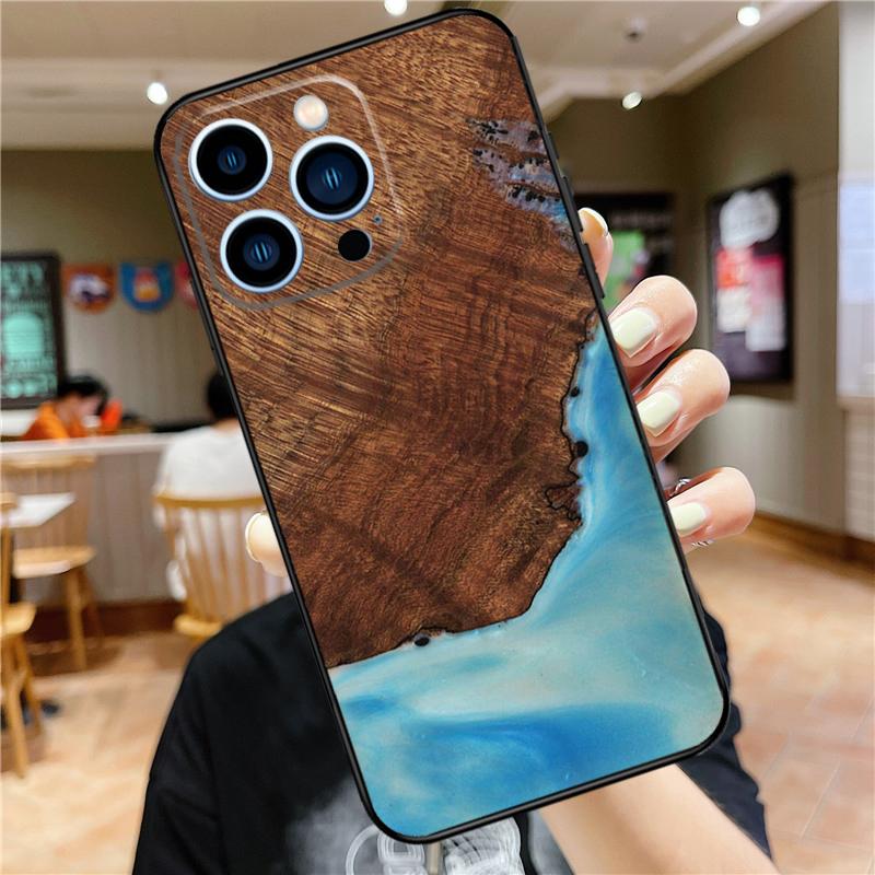 Traveler Protective Wood Resin Case For iPhone 17 15 14 13 12 11 16 Pro Max Mini Plus 16e 17 Air Bumper Cover Accessories